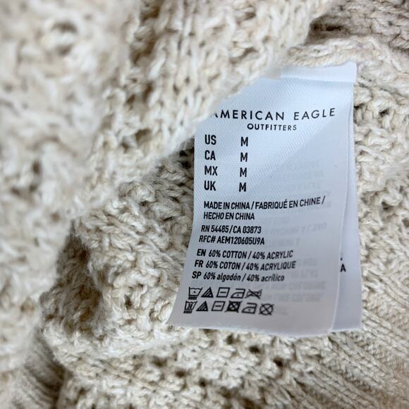 American Eagle Cardigan Sweater Beige Knit Oversized Button Front Women's M - Picture 7 of 7